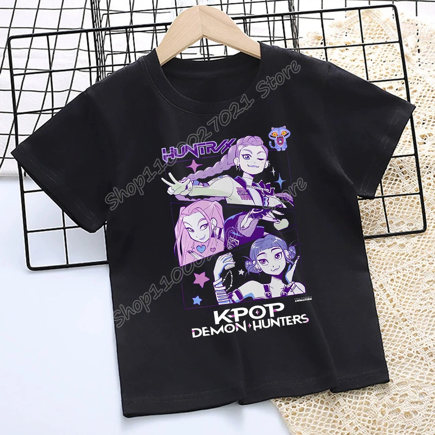 KPop Demon Hunters: T-shirt for Children Cartoon Black Tee Top Girls Round Collar Short Sleeve Clothes Kids Summer Clothing Gift
