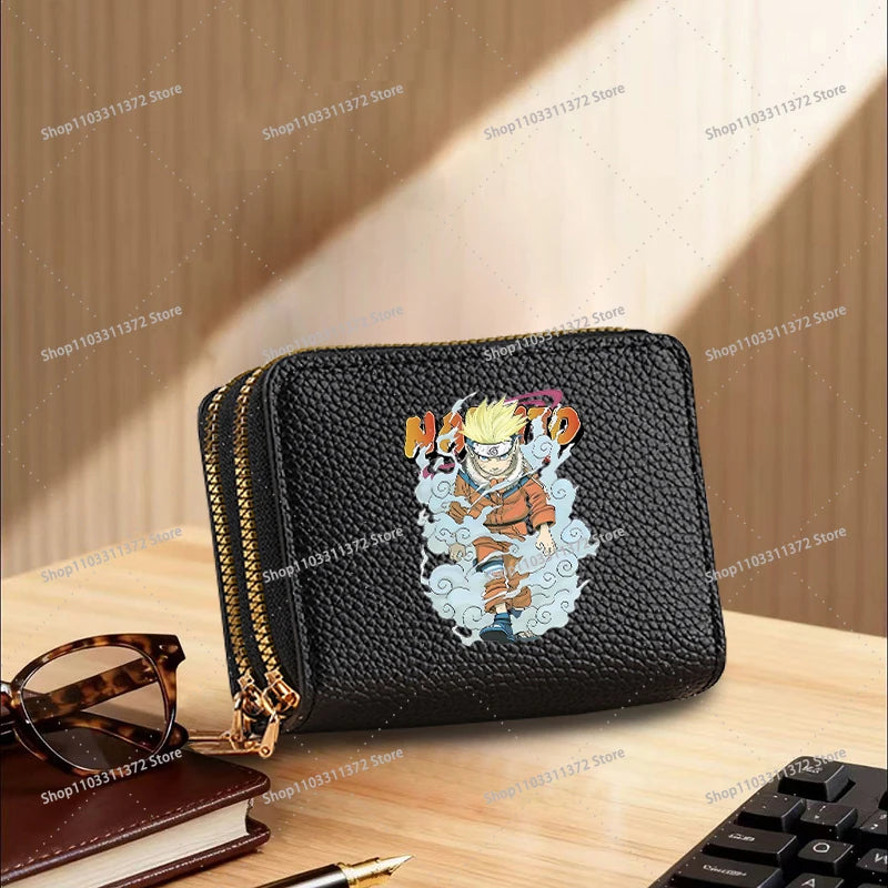 Naruto: Leather Wallet Cute Cartoon Printed Bags Fashion Zipper Short Coin Purse Multi-slot Bank Card Storage Bag Birthday Gift
