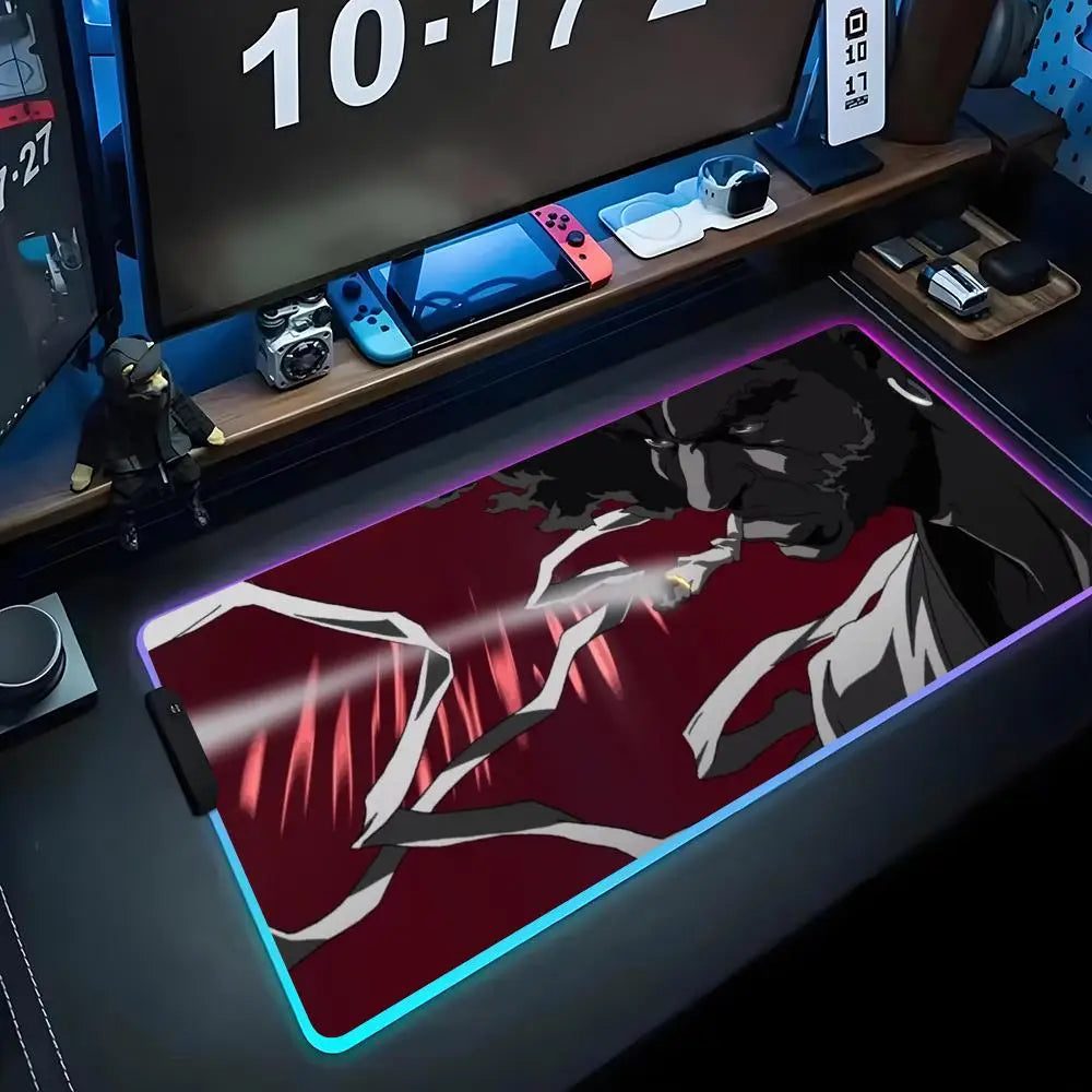 Afro Samurai: Mouse Pad RGB Gaming Mousepad Big LED Pad PC Desk Mat Luminous Mouse Pad Large Keyboard Mats Table Rug With Backlit
