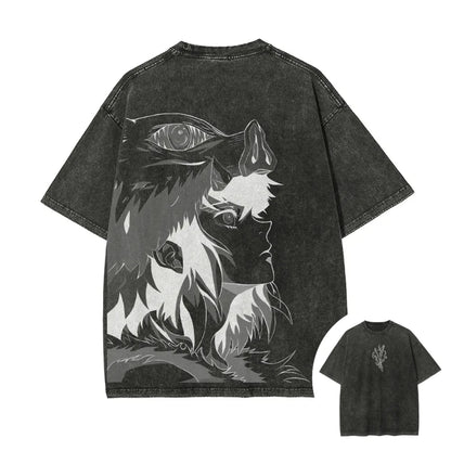 Demon Slayer: Men's Women's Washed T-Shirt Inosuke Hashibira Summer Spring Anime Tee Retro Distressed High Quality Short Sleeve