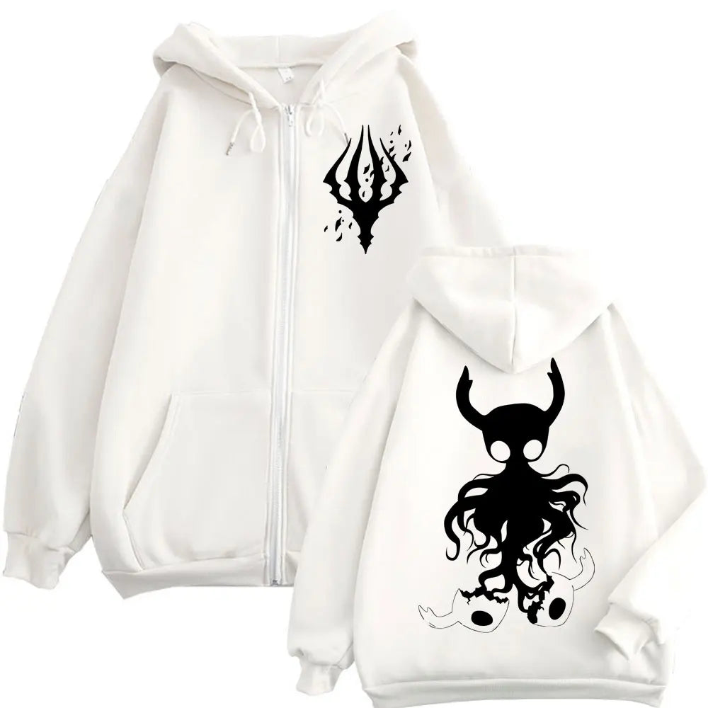 Hollow Knight: Game Graphic Zipper Hoodies Gothic Vintage Zip Up Hooded Sweatshirts Men Women Fashion Casual Pullovers