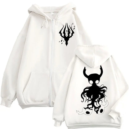 Hollow Knight: Game Graphic Zipper Hoodies Gothic Vintage Zip Up Hooded Sweatshirts Men Women Fashion Casual Pullovers
