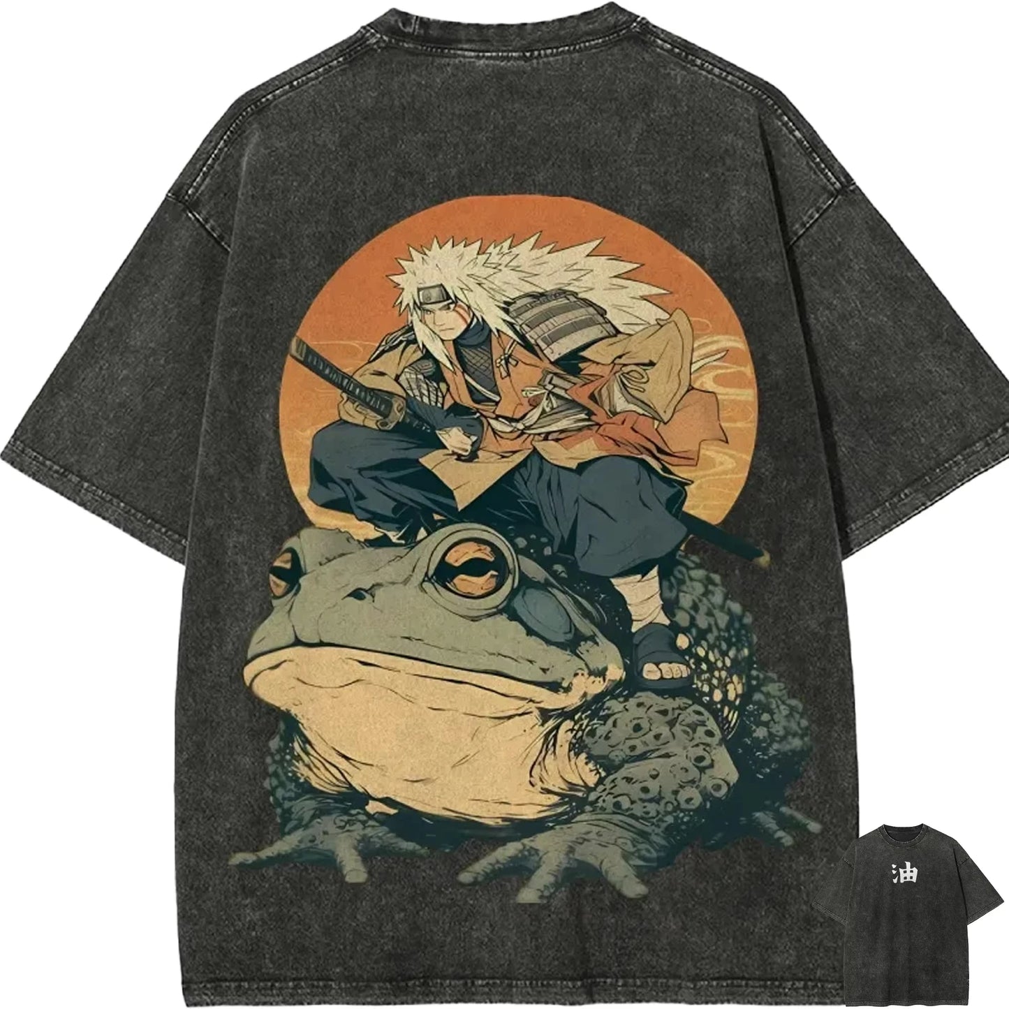 Naruto: Jiraiya T Shirt Gamabunta Ukiyo-e Vintage Acid Wash Streetwear Retro Anime Graphic Men Tees 2026 100%cotton Clothing