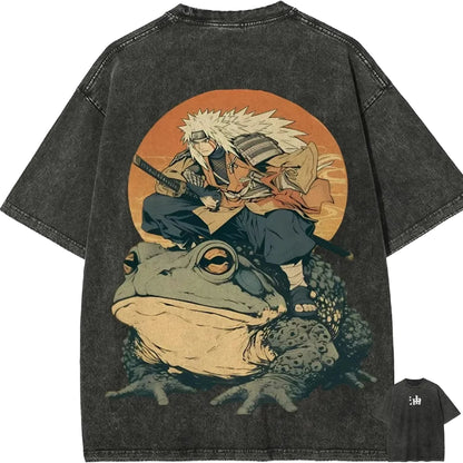 Naruto: Jiraiya T Shirt Gamabunta Ukiyo-e Vintage Acid Wash Streetwear Retro Anime Graphic Men Tees 2026 100%cotton Clothing