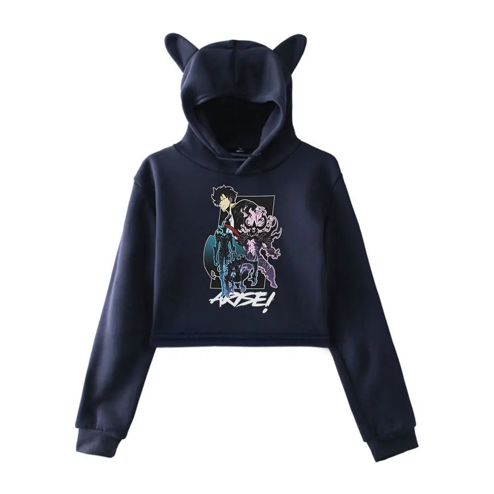 Solo Leveling: Vintage 90s Streetwear logo Hoodie Merch Hoodies Sweatshirts for Girls Cat Ear Crop Sports Pullover Fashion