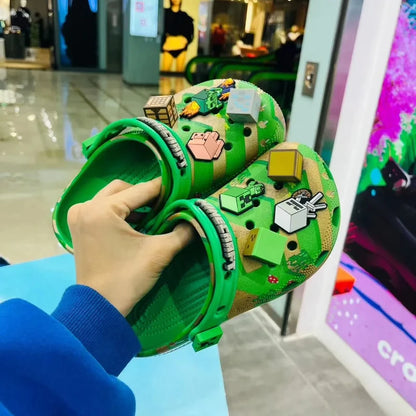 MineCraft: Bandai Cartoon anime Kawaii children's hole shoes cute cos minecraft branded boy girl beach sandals student home slipper gift