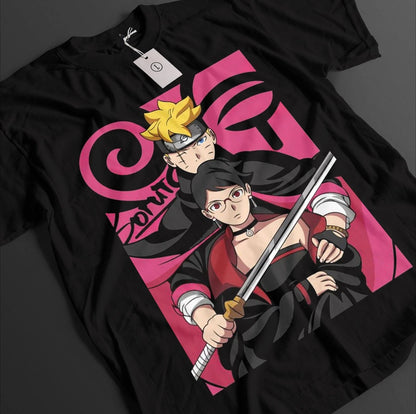 Naruto: Uzumaki Sasuke Anime Printed T-shirt Summer Men's Pure Cotton Neutral Casual Family Set Short Sleeved T-shirt