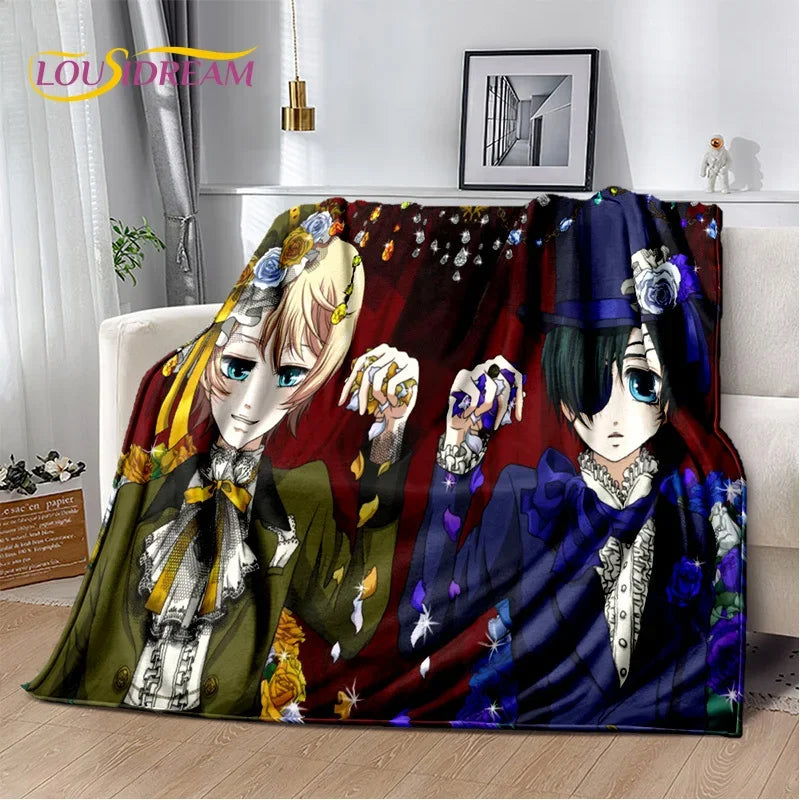 Cartoon Black Butler Anime 3D Blanket,Soft Throw Blanket for Home Bedroom Bed Sofa Picnic Travel Office Rest Cover Blanket Kids