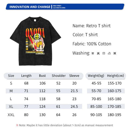 Yowamushi Pedal: T-shirts Oversized Vintage Washed Onoda Sakamichi T Shirt Retro Streetwear Harajuku Tops Tees Man Cotton