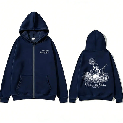 Anime Vinland: Saga Thorfinn I Have No Enemies Zipper Hoodie Men's Women Manga Casual Oversized Zip Up Jacket Male 90s Streetwear