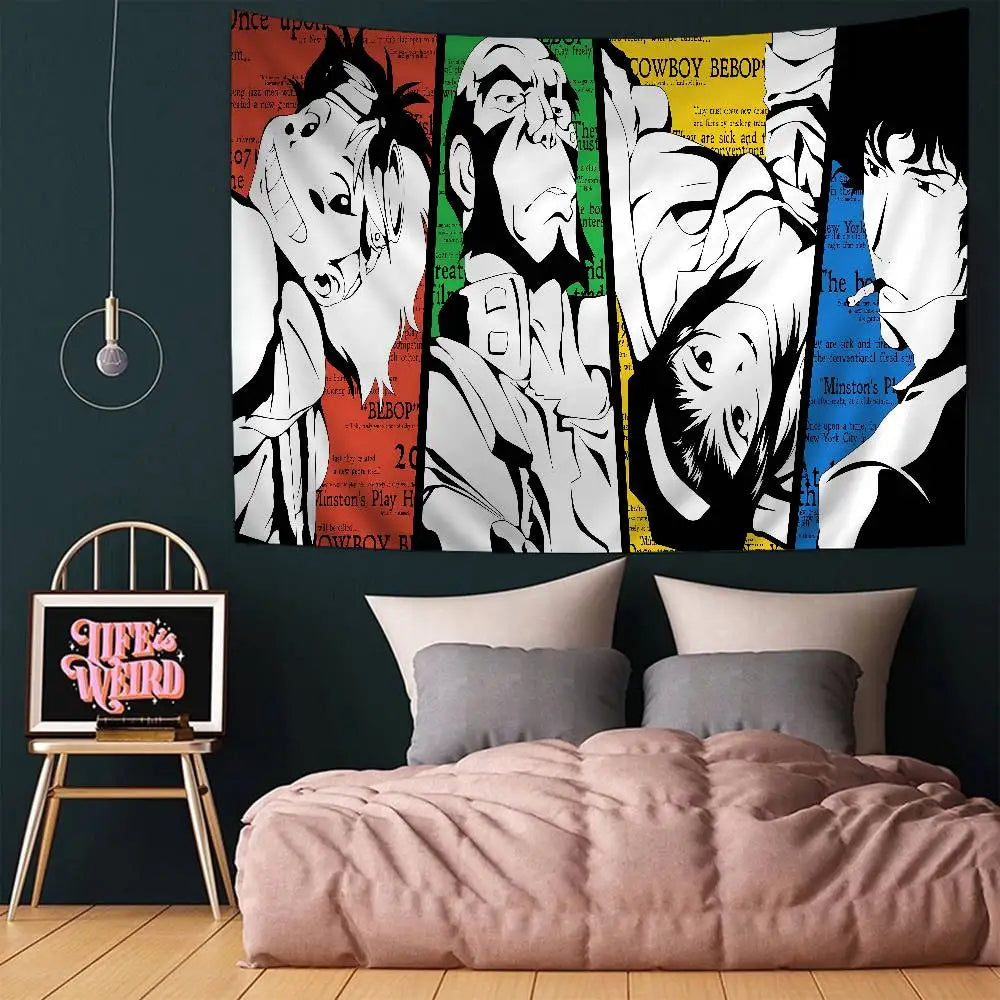 Cowboy Bebop: Anime Hanging Bohemian Tapestry Hanging Tarot Hippie Wall Rugs Dorm Home Decor