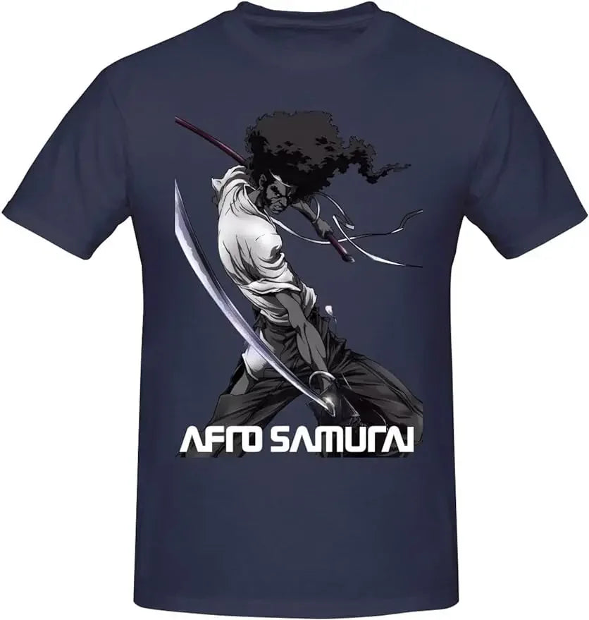 Afro Anime: Samurai Shirt Men's Personalised Crew Neck Short Sleeve T Shirt Fashion Graphic Tees Deep Heather