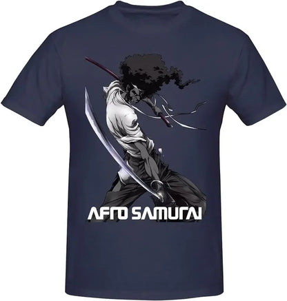 Afro Anime: Samurai Shirt Men's Personalised Crew Neck Short Sleeve T Shirt Fashion Graphic Tees Deep Heather