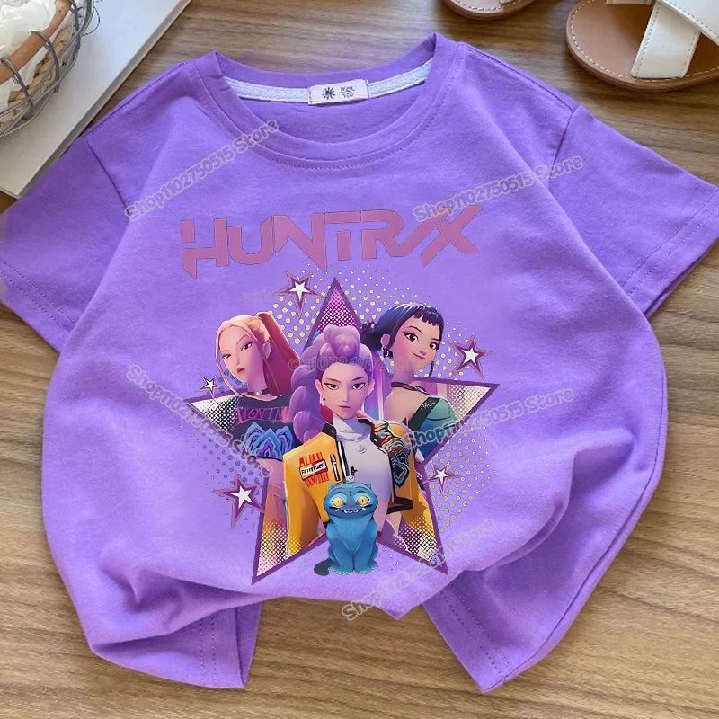 KPop Demon Hunters: Clothes Rumi Mira Zoey Short Sleeve T Shirt Kids Summer Casual Tops Cartoon Toddler Cotton Tee