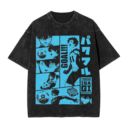 Blue Lock: ISAGI YOICHI T Shirt Printed Cotton Washed  Retro T-Shirts