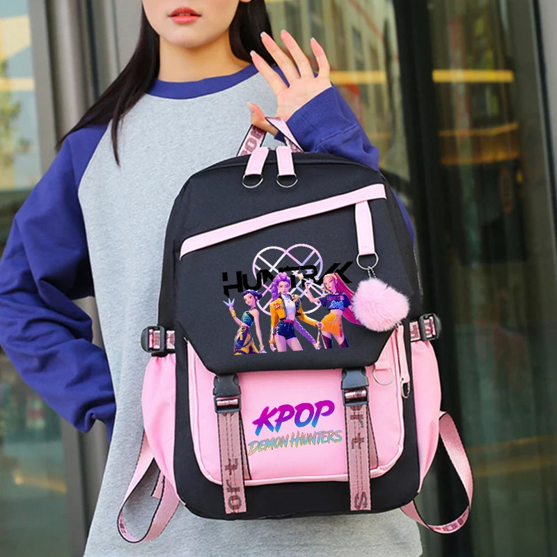 KPop Demon Hunters Fashion Backpack for Boys Girls Anime Cartoon Schoolbag Students Large Capacity Book Stationery Storage Bag