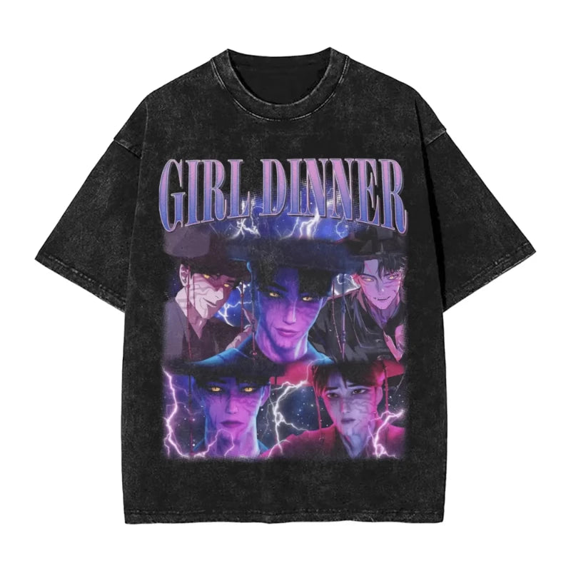 K-Pop Demon Hunters Washed T-Shirt Man Derpy Tiger Casual T-Shirts Summer Breathable Trendy Tee Shirt Design Plus Size Clothes