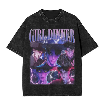 K-Pop Demon Hunters Washed T-Shirt Man Derpy Tiger Casual T-Shirts Summer Breathable Trendy Tee Shirt Design Plus Size Clothes