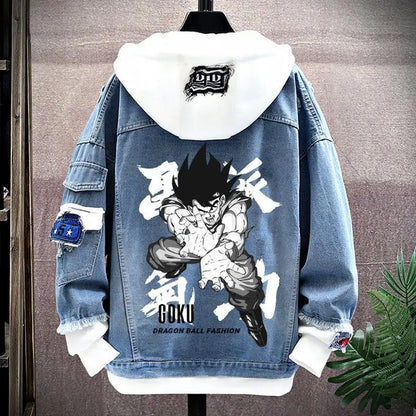 Dragon Ball: Vegeta Son Goku Gogeta Fashionable patchwork loose hooded spring and autumn denim jacket for boys handsome outfit