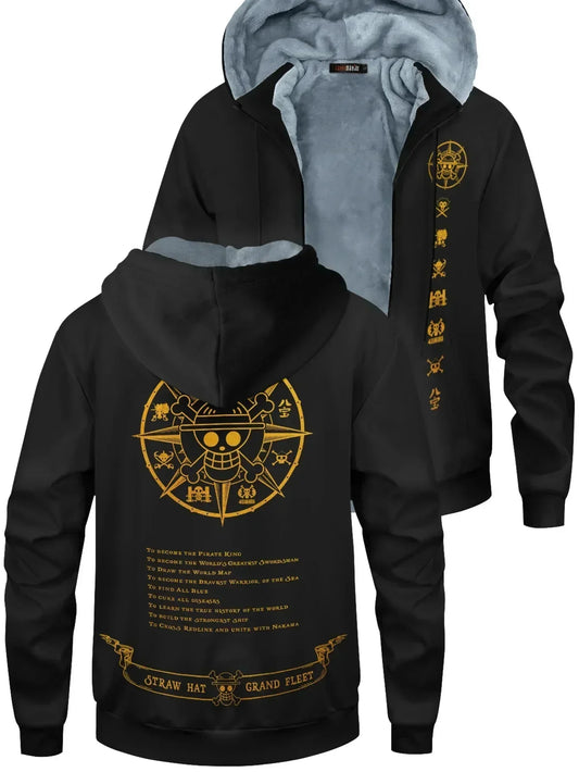 One Piece: Velvet Thick Warm Winter Oversized Hoodie Coat Zip Up Sweatshirt Winter Top Plus Size Coat Plush Jacket