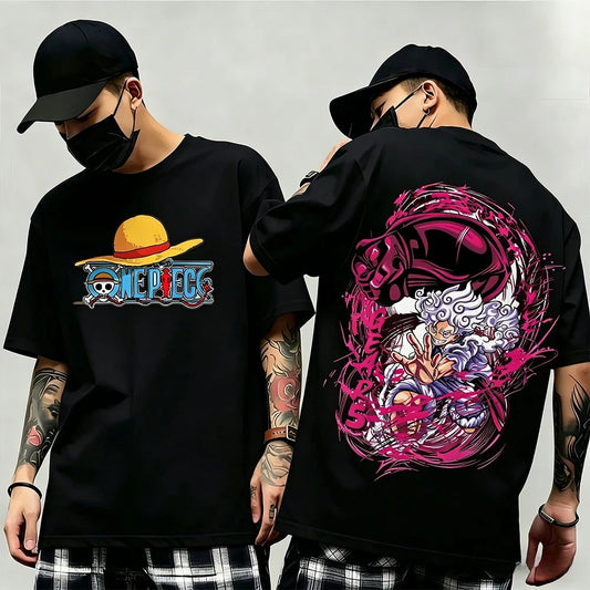 One Piece: Summer New Arrival: Pattern T-shirt, unisex, anime print, casual short-sleeved, fashionable streetwear top, Y2K style.