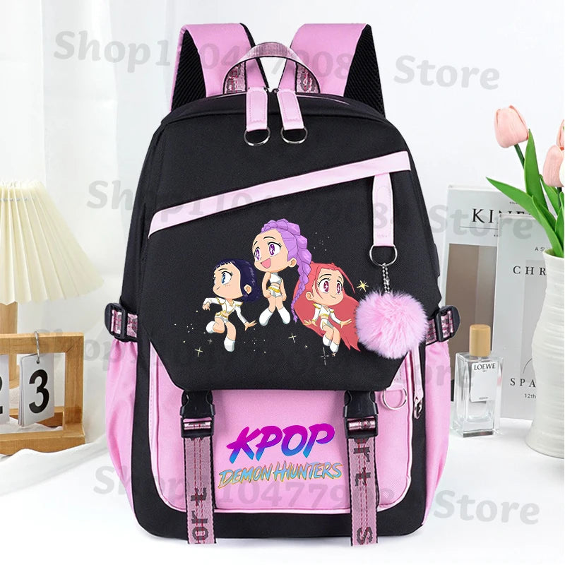 KPop Demon Hunters Fashion Backpack for Boys Girls Anime Cartoon Schoolbag Students Large Capacity Book Stationery Storage Bag