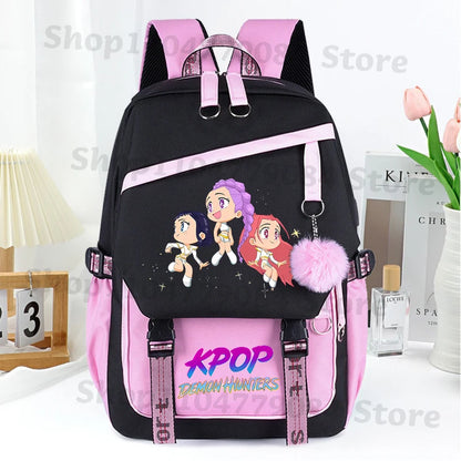 KPop Demon Hunters Fashion Backpack for Boys Girls Anime Cartoon Schoolbag Students Large Capacity Book Stationery Storage Bag