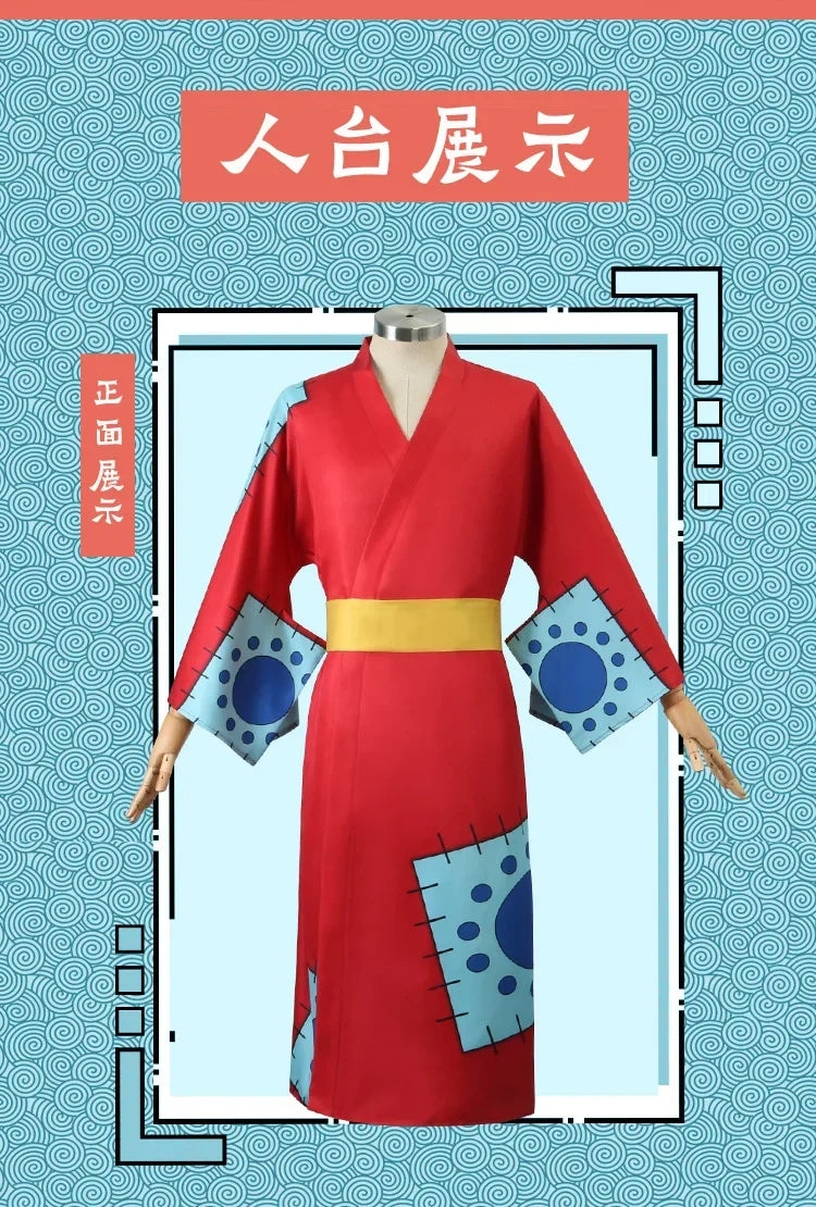 One Piece: Anime Luffy Cosplay Costume, Wano Country Monkey Cosplay Kimono pour hommes adultes chapeau cardigan rouge, olympiques Halloween