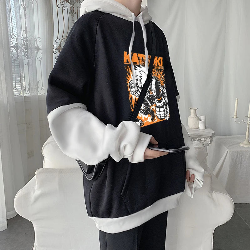 My Hero Academia: Hoodie Bakugou Katsuki Graphic Patchwork Hoodie Men Women Casual Loose Sweatshirts Unisex Streetwear