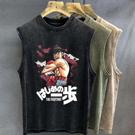 Hajime No Ippo: Men's Tank Top Anime Graphic T-shirt Print Oversized Gym Clothing Vintage Wash Sleeveless Vest Womens Y2k Clothes