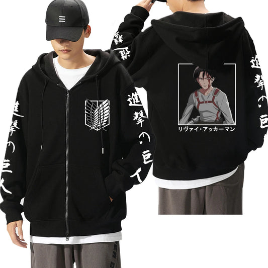 Attack On Titan: Levi Graphic Printed Hooded Plus Size Sweatshirt Harajuku Unisex Zipper Jacket
