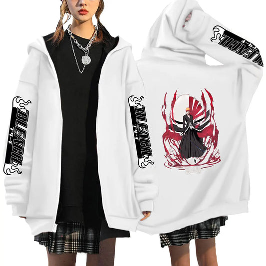 Bleach: Kurosaki Ichigo Printed Hooded Men Women Zip Up Hoodies Casual Loose Sweatshirt Harajuku Unisex Zipper Jacket
