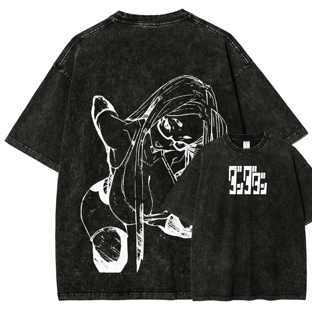 Dandadan: Manga Funny Graphic Print T-shirts Streetwear Hip Hop Harajuku Fashion Tees Retro Washed Cotton Washed Tops
