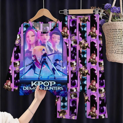 KPop Demon Hunter: New Spring Pijamas Long Sleeve Print Cartoon Hunter Pajamas Set Kids Boys Girls Sleepwear Nightwear Homewear Clothes Set