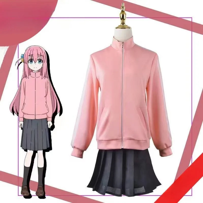 Bocchi The Rock:  Cosplay Gotoh Hitori Costume The Rock Pink School JK Uniform Sportswear Coat Skirt Full Set for Women Girls