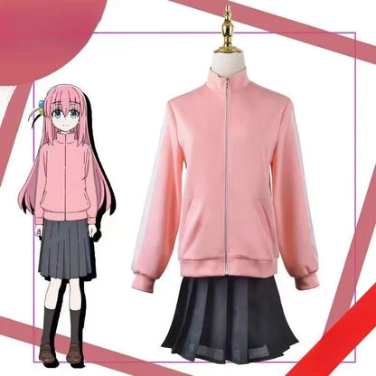 Bocchi The Rock:  Cosplay Gotoh Hitori Costume The Rock Pink School JK Uniform Sportswear Coat Skirt Full Set for Women Girls