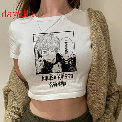 Jujutsu Kaisen: T Shirt Gojo Satoru Tops Yuji Itadori Cropped Tees T-shirt