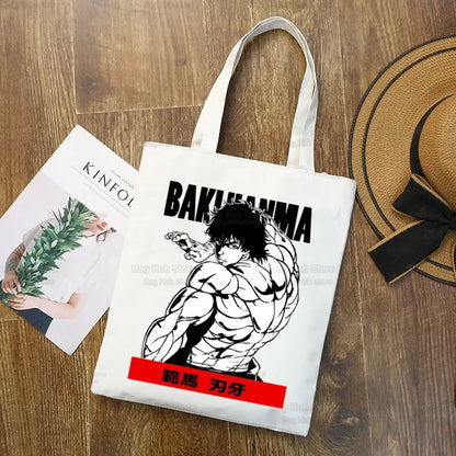 Baki Handbags Canvas The Grappler Anime Tote Bag Shopping Travel Eco Reusable Baki Hanma Shoulder Yujiro Hanma Shopper Bags