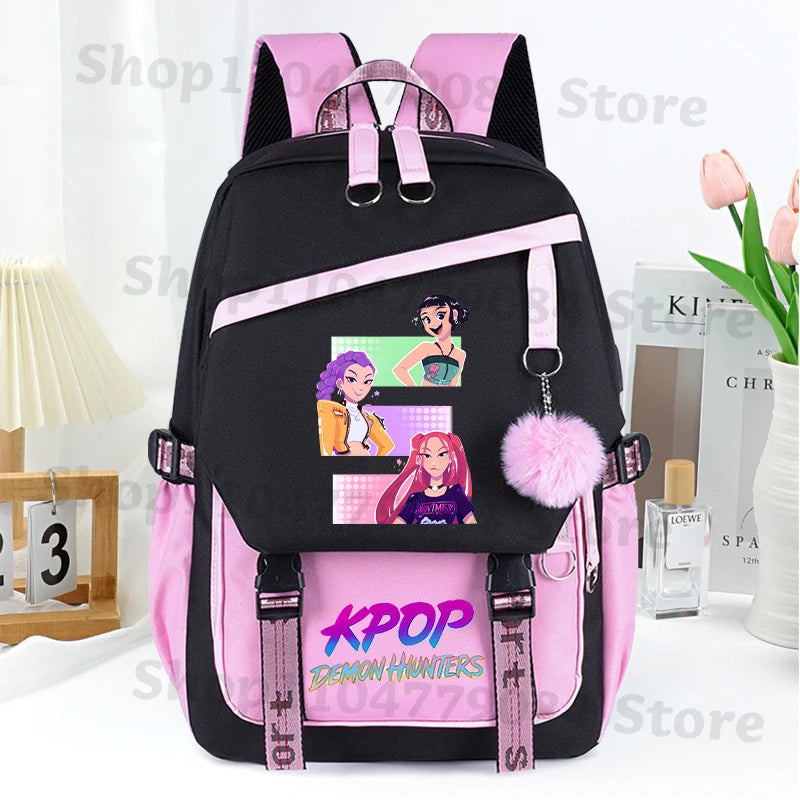 KPop Demon Hunters Fashion Backpack for Boys Girls Anime Cartoon Schoolbag Students Large Capacity Book Stationery Storage Bag
