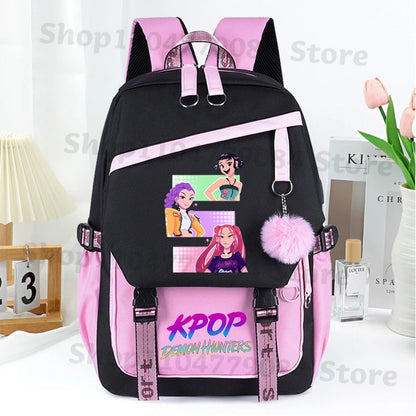 KPop Demon Hunters Fashion Backpack for Boys Girls Anime Cartoon Schoolbag Students Large Capacity Book Stationery Storage Bag