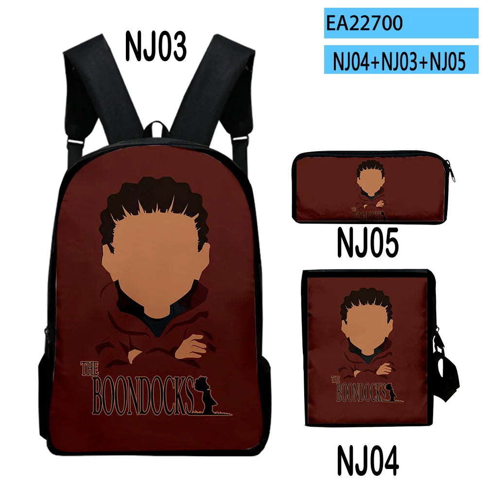 The Boondocks: Harajuku Popular   3D Print 3pcs/Set pupil School Bags Laptop Daypack Backpack Inclined shoulder bag Pencil Case