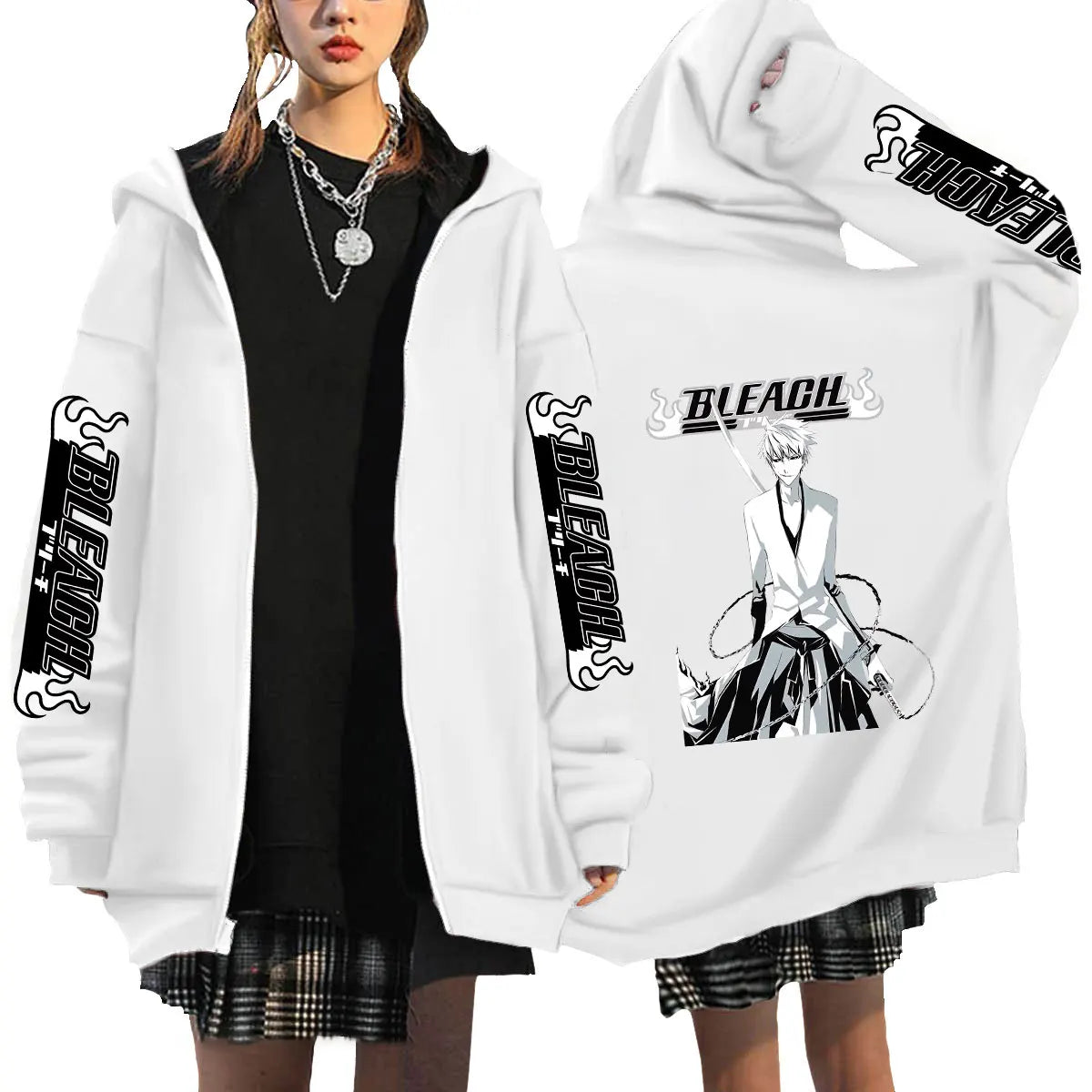 Bleach: Kurosaki Ichigo Printed Hooded Men Women Zip Up Hoodies Casual Loose Sweatshirt Harajuku Unisex Zipper Jacket