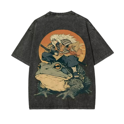 Naruto: Jiraiya T Shirt Gamabunta Ukiyo-e Vintage Acid Wash Streetwear Retro Anime Graphic Men Tees 2026 100%cotton Clothing