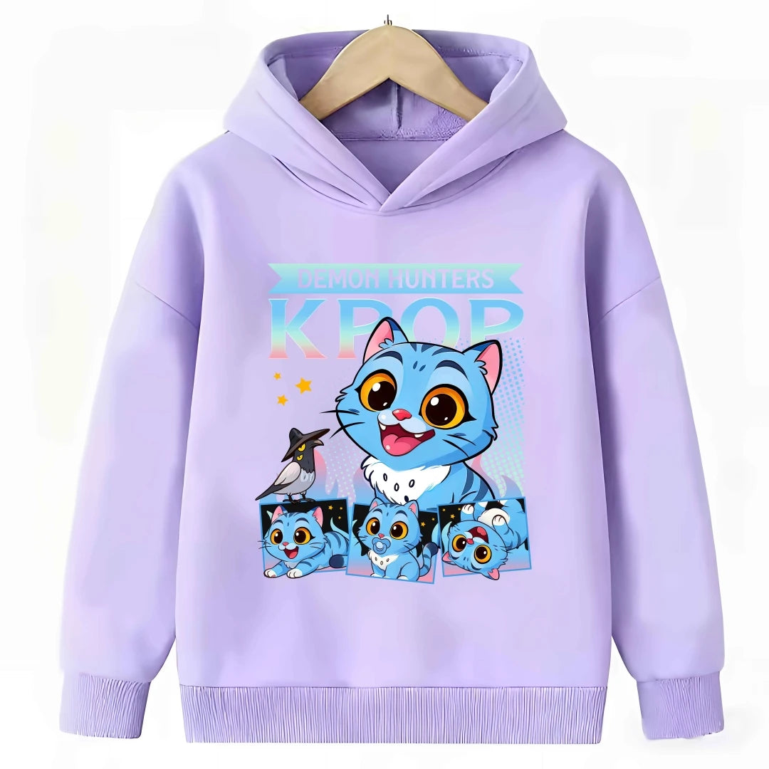 KPop Demon Hunters: Hoodie Kids Boys Girls Purple Warm Casual Loose Sweatshirt Children Fashion Streetwear Tops