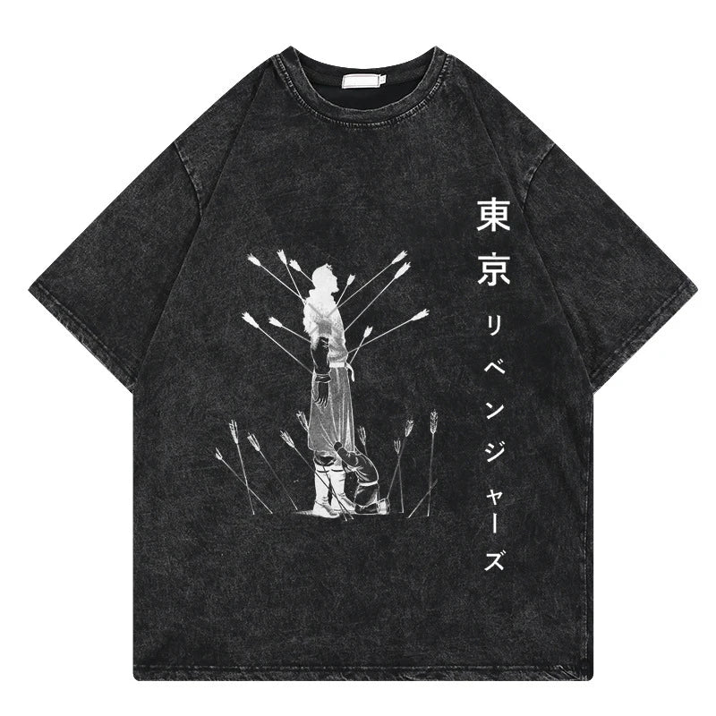 Vinland Saga: Vintage Washed Tshirt Graphic Print Hip Hop Streetwear Loose Y2k Summer Short Sleeve Harajuku 100% Cotton Top