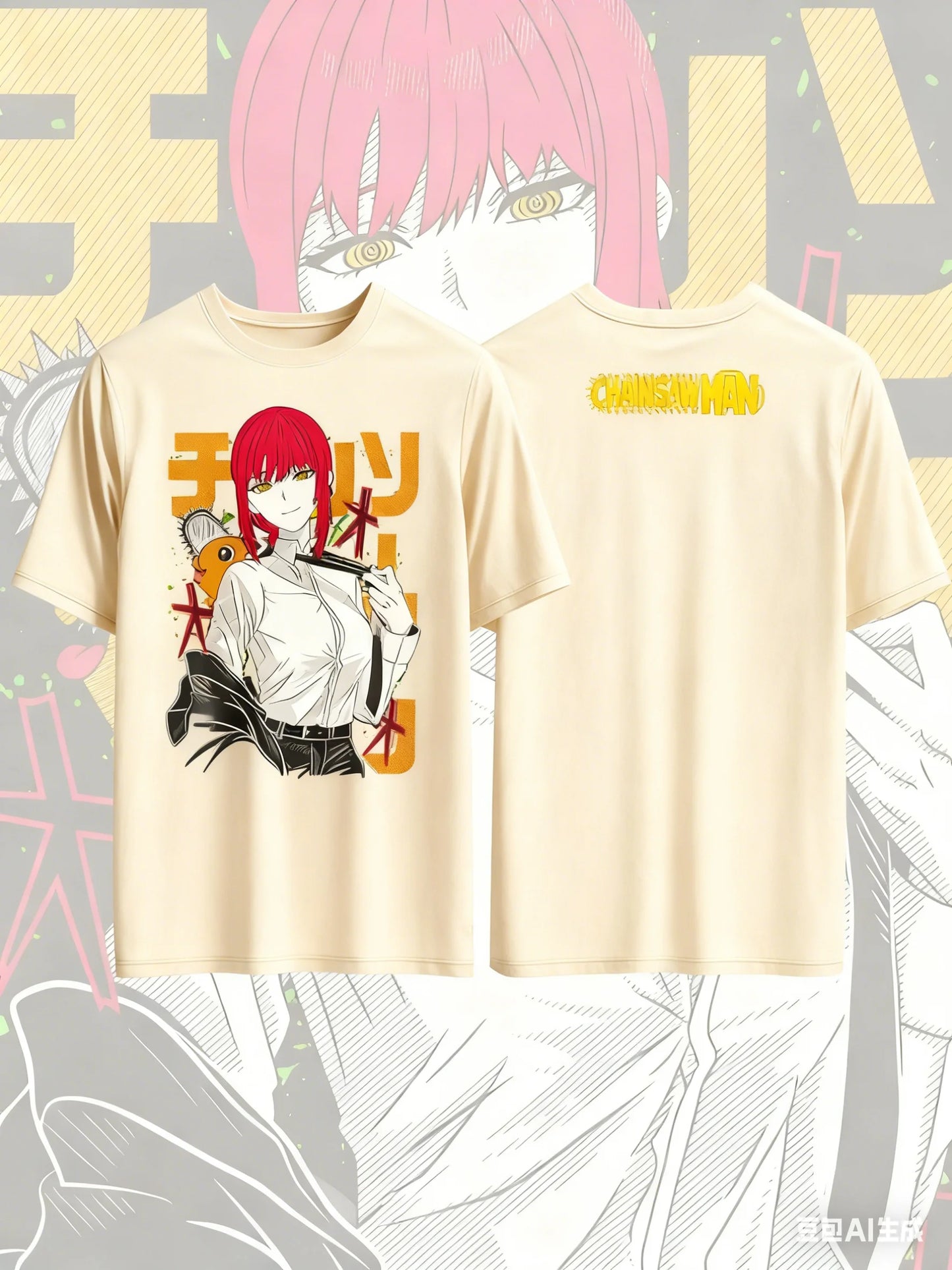 Chainsaw Man Anime Printed Pure Cotton T-shirt for Men and Women Casual Fashion Oversized Harajuku Anime Peripheral Clothing