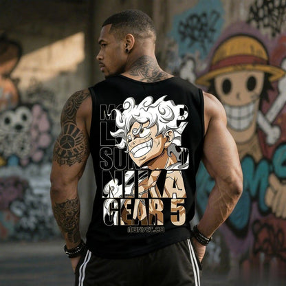 One Piece: Fitness Sleeveless Tank Top Men Anime Luffy Gear 5 Streetwear Summer Casual Gym Vest Workout Bodybuilding Muscle Shirt