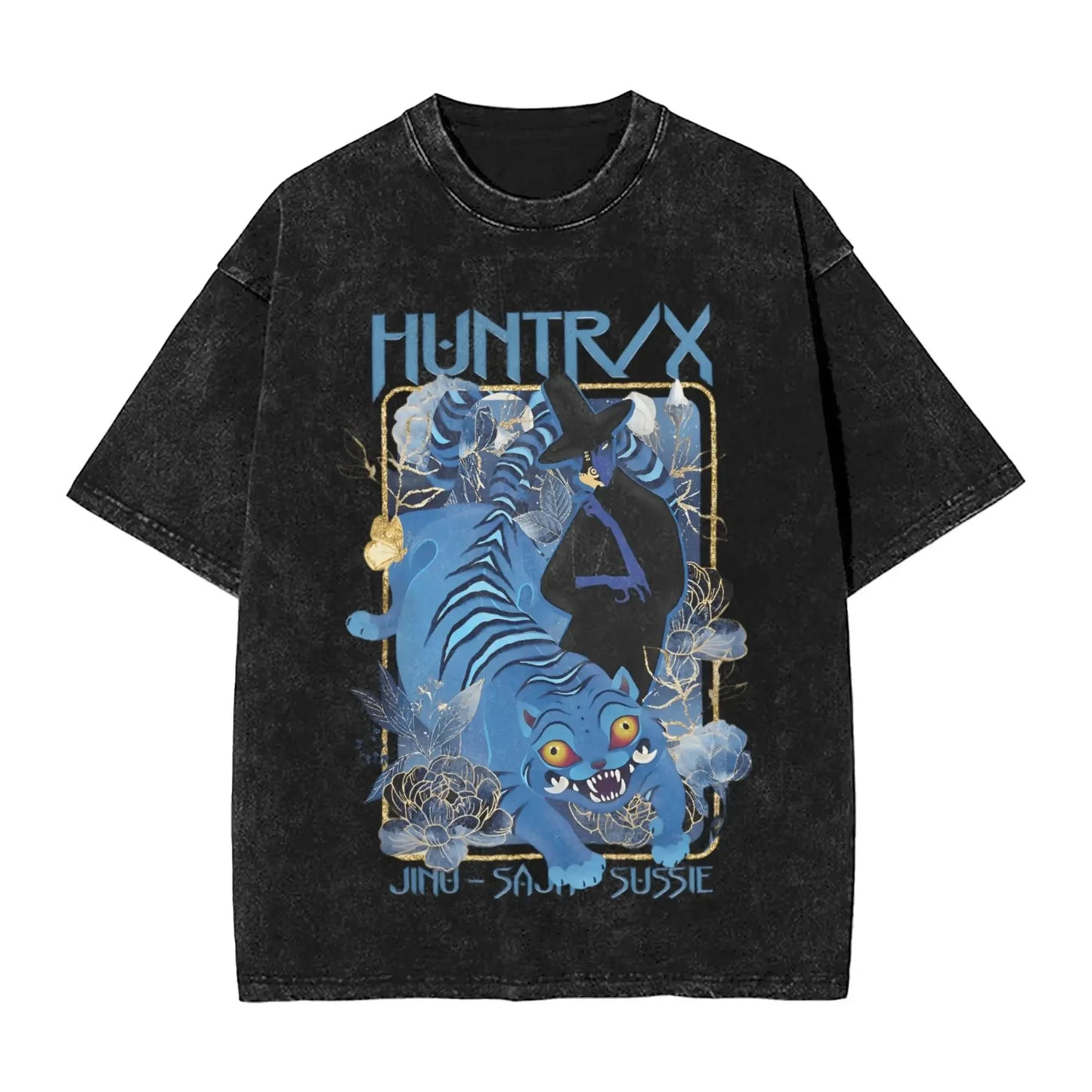 K-Pop Demon Hunters Washed T-Shirt Man Derpy Tiger Casual T-Shirts Summer Breathable Trendy Tee Shirt Design Plus Size Clothes