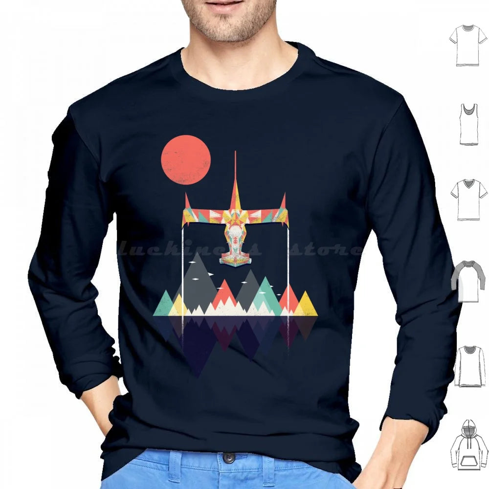 Cowboy Bebop: Swordfish Sunset Hoodie cotton Long Sleeve Sunset Geometric Space Mountains Swordfish Spike Colorful