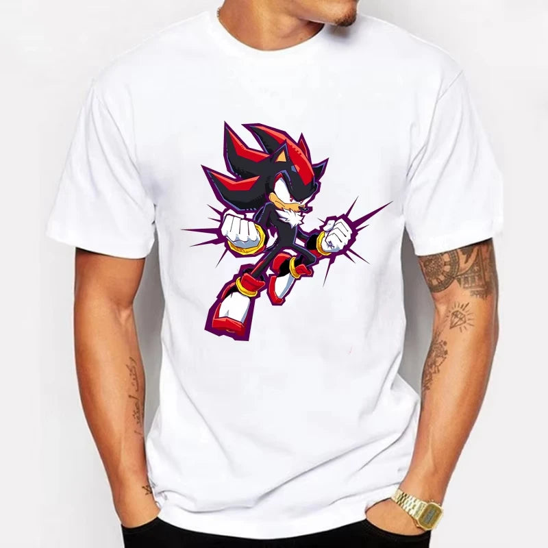 Sonic The Hedgehog: Adult Cotton T-shirt Fashion Printed Top Anime Clothes Short Sleeve Clothing Shadow The Hedgehog